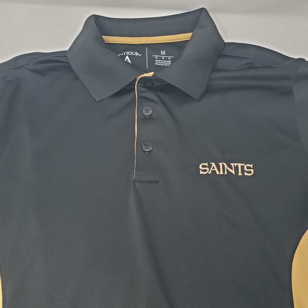 Saints Polo Mens M 100886 Black Gold Football Antigua